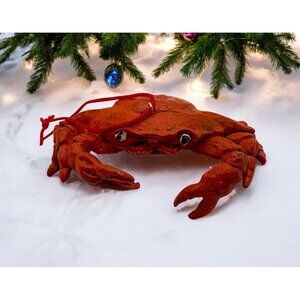 Vintage Clay Red Crab Christmas Tree Ornament Beach Ocean Life Coastal